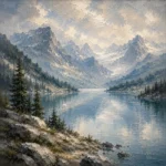 Misty Blue Glacier Lake Mountain Landscape Wall Art Canvas Print