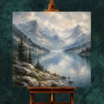 Misty Blue Glacier Lake Mountain Landscape Wall Art Canvas Print - Image 2