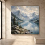Misty Blue Glacier Lake Mountain Landscape Wall Art Canvas Print - Image 3
