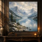 Misty Blue Glacier Lake Mountain Landscape Wall Art Canvas Print - Image 4