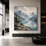 Misty Blue Glacier Lake Mountain Landscape Wall Art Canvas Print - Image 5