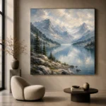 Misty Blue Glacier Lake Mountain Landscape Wall Art Canvas Print - Image 6