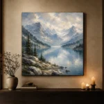 Misty Blue Glacier Lake Mountain Landscape Wall Art Canvas Print - Image 7