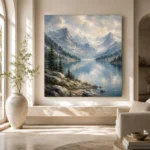 Misty Blue Glacier Lake Mountain Landscape Wall Art Canvas Print - Image 8