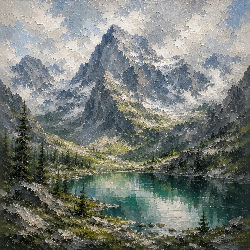 Emerald & Misty Blue Basin Mountain Landscape Wall Art Canvas Print