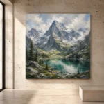 Emerald & Misty Blue Basin Mountain Landscape Wall Art Canvas Print - Image 3