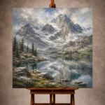 Misty blue airy Mountain Landscape Wall Art print for elegant interiors. No text or watermarks in design.