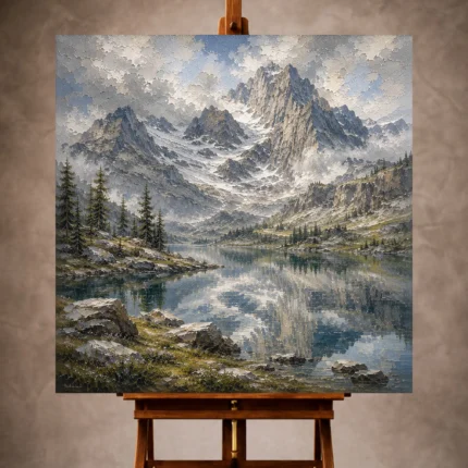 Misty blue airy Mountain Landscape Wall Art print for elegant interiors. No text or watermarks in design.