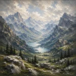 Misty Blue Valley Peaks Mountain Landscape Wall Art Canvas Print