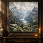 Misty Blue Valley Peaks Mountain Landscape Wall Art Canvas Print - Image 4