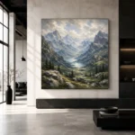 Misty Blue Valley Peaks Mountain Landscape Wall Art Canvas Print - Image 5