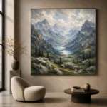 Misty Blue Valley Peaks Mountain Landscape Wall Art Canvas Print - Image 6
