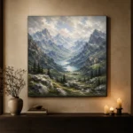 Misty Blue Valley Peaks Mountain Landscape Wall Art Canvas Print - Image 7