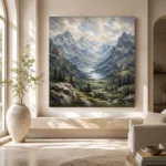 Misty Blue Valley Peaks Mountain Landscape Wall Art Canvas Print - Image 8