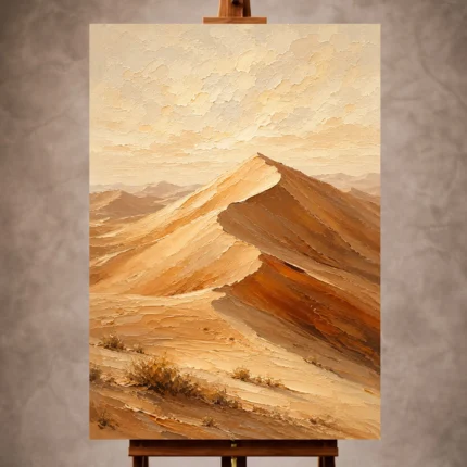 Warm Sand & Ivory Dawn Desert Landscape Wall Art print for elegant interiors. No text or watermarks in design.