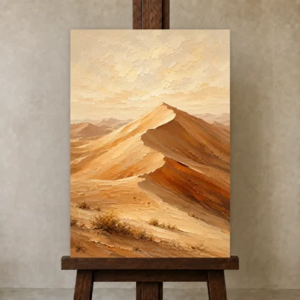 Ivory Dawn Desert Landscape Wall Art Canvas Print shown in Studio Easel