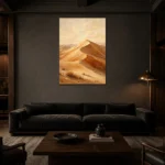 Ivory Dawn Desert Landscape Wall Art Canvas Print shown in a warm modern interior
