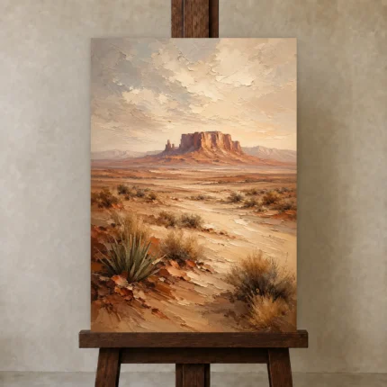 Rust & Sand Desert Landscape Wall Art Canvas Print shown in Studio Easel