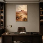 Rust & Sand Desert Landscape Wall Art Canvas Print displayed in a contemporary gallery-inspired room