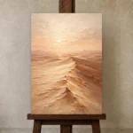 Pearl-Toned Desert Landscape Wall Art Canvas Print displayed on a studio easel