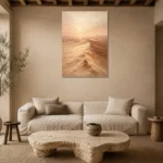 Pearl-Toned Desert Landscape Wall Art Canvas Print presented in a sophisticated home setting