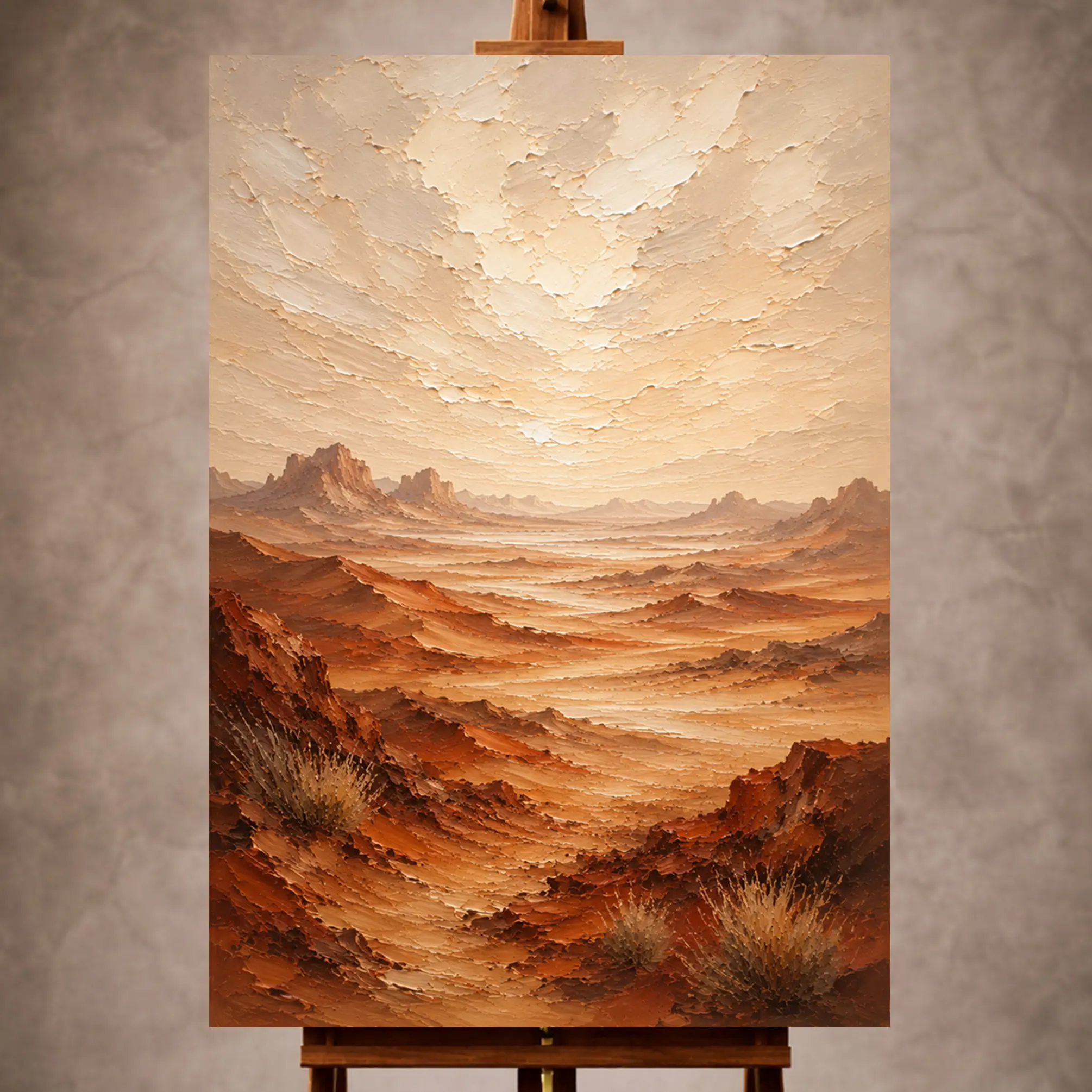 Premium Wall Art Dikey Html Edition – LANDSCPE055 Image 1 Burnt Sienna & Ivory Desert Landscape Wall Art print for elegant interiors. No text or watermarks in design.