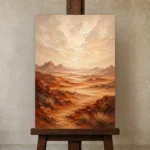 Burnt Sienna & Ivory Desert Landscape Wall Art Canvas Print displayed on a studio easel