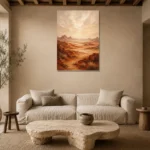 Burnt Sienna & Ivory Desert Landscape Wall Art Canvas Print presented in a sophisticated home setting
