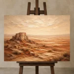 Rust & Ivory Desert Landscape Wall Art Canvas Print displayed on a studio easel