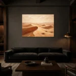 Ivory & Caramel Desert Landscape Wall Art Canvas Print shown in a warm modern interior