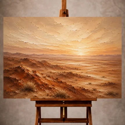 Burnt Sienna Dusk Desert Landscape Wall Art print for elegant interiors. No text or watermarks in design.