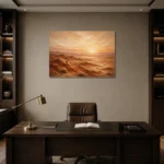 Burnt Sienna Dusk Desert Landscape Wall Art Canvas Print displayed in a contemporary gallery-inspired room