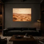 Rust & Ivory Desert Landscape Wall Art Canvas Print shown in a warm modern interior