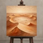 Sand & Ivory Desert Landscape Wall Art Canvas Print displayed on a studio easel