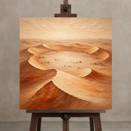 Sand & Ivory Desert Landscape Wall Art Canvas Print displayed on a studio easel