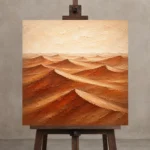 Rust-Toned Desert Landscape Wall Art Canvas Print displayed on a studio easel