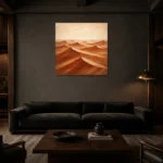 Rust-Toned Desert Landscape Wall Art Canvas Print shown in a warm modern interior