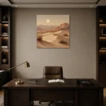 Moonrise Desert Landscape Wall Art Canvas Print displayed in a contemporary gallery-inspired room