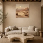 Moonrise Desert Landscape Wall Art Canvas Print presented in a sophisticated home setting