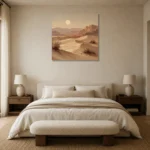 Moonrise Desert Landscape Wall Art Canvas Print showcased in an elegant minimalist interior