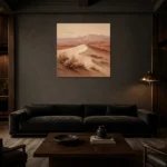 Ivory & Dusty Rose Desert Landscape Wall Art Canvas Print shown in a warm modern interior