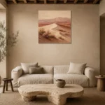 Ivory & Dusty Rose Desert Landscape Wall Art Canvas Print presented in a sophisticated home setting