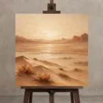 Mirage Glow Desert Landscape Wall Art Canvas Print displayed on a studio easel