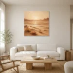 Mirage Glow Desert Landscape Wall Art Canvas Print styled in a refined neutral interior