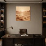 Mirage Glow Desert Landscape Wall Art Canvas Print displayed in a contemporary gallery-inspired room