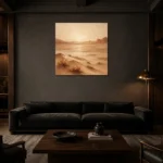 Mirage Glow Desert Landscape Wall Art Canvas Print shown in a warm modern interior