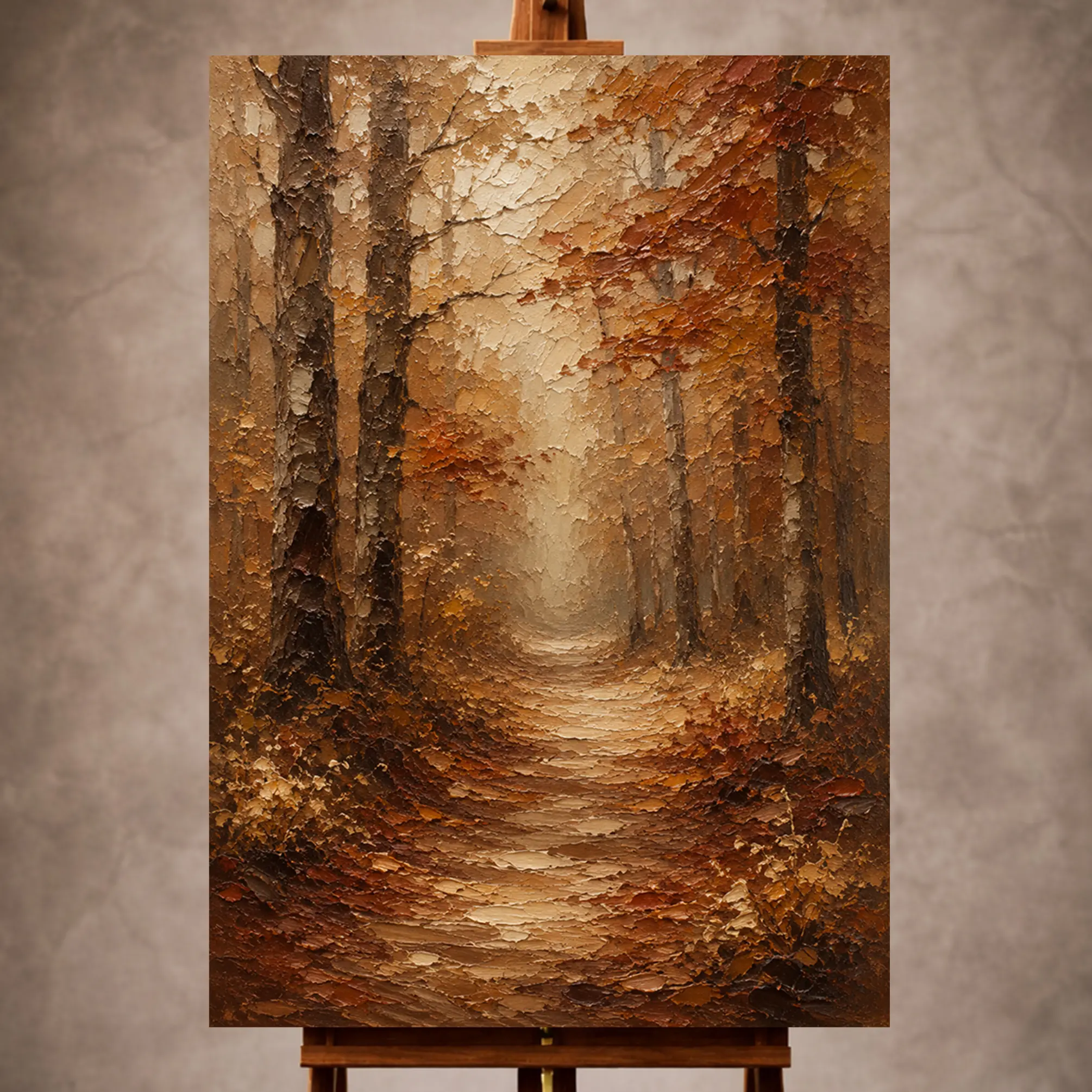 Premium Wall Art Dikey Html Edition – LANDSCPE066 Image 1 Umber and ochre Autumn Forest Wall Art print for elegant interiors. No text or watermarks in design.