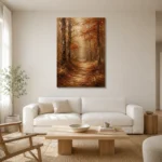 Umber & Ochre Autumn Forest Landscape Wall Art Canvas Print styled in a refined neutral interior