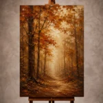 Rust and ochre Autumn Forest Wall Art print for elegant interiors. No text or watermarks in design.