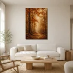 Rust & Ochre Autumn Forest Landscape Wall Art Canvas Print styled in a refined neutral interior